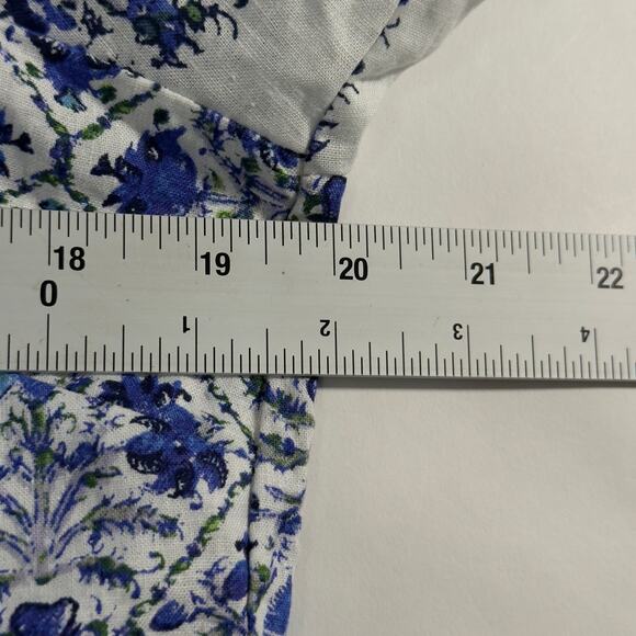 Nicole Miller M NEW Blue Floral Print Linen Cropped Balloon Sleeve Top - Picture 4 of 9